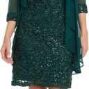 Beaded Jacket Dress W/Sheer 3/4 Sleeve Shrug in Pebble Georgette (6, Hunter)