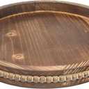 Round Burnt Wood Serving Tray with Beads, Wooden Decorative Tray for Entertaining, Decoration, and Gifting, Burnt Brown Y1, 13"