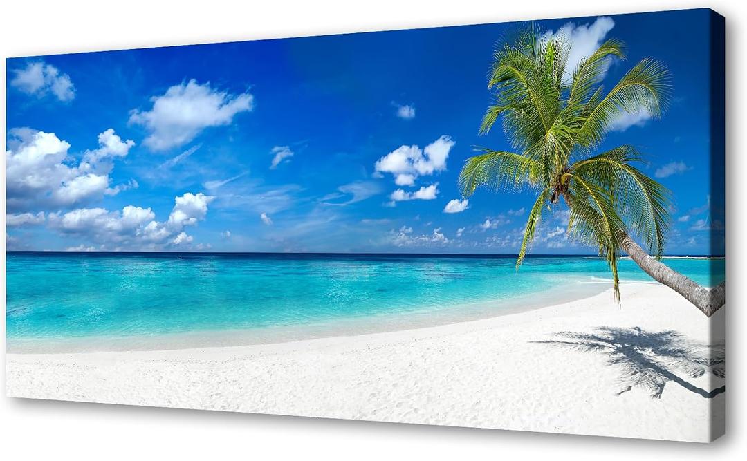 XXMWallArt FC2498 Seascape Canvas Art - Tropical Paradise Beach With White Sand and Coco Palms - Summer Beach Nature Pictures for Living Room, Bedroom, Home and Office Wall Decor, 71"L x 36"W