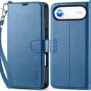 TUCCH Wallet Case for iPhone Air (6.5-Inch) 2025, Wrist Strap | RFID Blocking 4 Card Holders | Stand | Shockproof TPU Shell | PU Leather | Magnetic | Protective Flip Cover | Light Blue