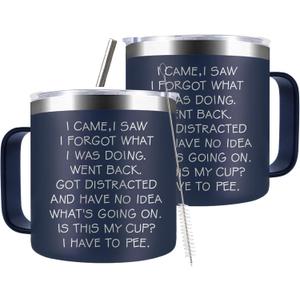 2 x Funny Christmas Gifts for Dad Old Men Grandpa, 14 Oz Stainless Steel Tumbler Coffee Mug with Handle I Came I Saw I Forgot Gag Present Fathers Day Christmas Gift Idea, Navy Blue