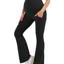 HEGALY Women's Maternity Flare Leggings Over The Belly - Casual Pregnancy Yoga Pants with Pockets Buttery Soft Black M