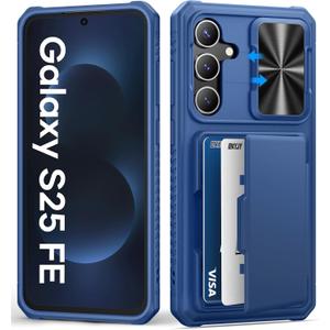 for Samsung Galaxy S25 FE Case Wallet with Card Holder (4-5 Cards), Slide Camera Cover, Military Grade Drop Shockproof, Heavy Duty Rugged Women Men Phone Case for Galaxy S25 FE 6.7" 2025, Blue