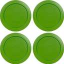Replacement Lids fits Pyrex 4-Cup Glass Food Storage Container Bowls, 6-Inch Plastic Round Lids Covers for Pyrex 7201-PC, Airtight & Leakproof (4-Pack, Green)