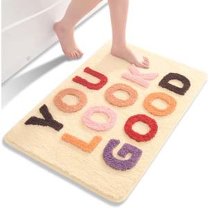 QJHOMO You Look Good Bath Mat Cute Beige Bathroom Rugs Funny Colorful Rug, Non Slip Floor Mat Cool Home Decor, Soft Microfiber Bathmat Machine Washable, Super Absorbent Carpet for Shower (22x32 inch) (1'10" x 2'8" (Rectangular))