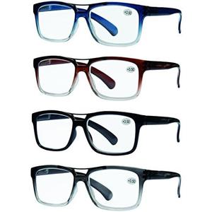 Success Eyewear READING GLASSES Set of 4 Best Value Top Bar Style Quality Reading Glasses for Men Set of Black, Blue, Brown, Grey 3.25