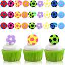 Honeydak 48 Pcs Soccer Sport Cupcake Rings Toppers Decoration Sport Ball Theme Cupcake Picks Cake Decoration for Baby Shower Birthday Party Cake Supplies