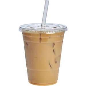 GUSTO Clear Plastic Cups with Flat Lids [16 oz - 100 Count] - Disposable Iced Coffee Cups with Lids - PET Plastic Cold Cups for Smoothies, Juices & To-Go Drinks - Formerly Comfy Package