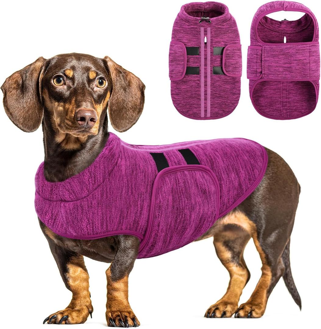 Queenmore XXL Dog Sweaters, Soft Fleece Vest Pullover Dog Jacket with Leash Hole, Warm Winter Dogs Clothes Cold Weather Doggy Dachshund Sweater for Large Dogs Cats Boy or Girl (Cationic Berry, XXL)