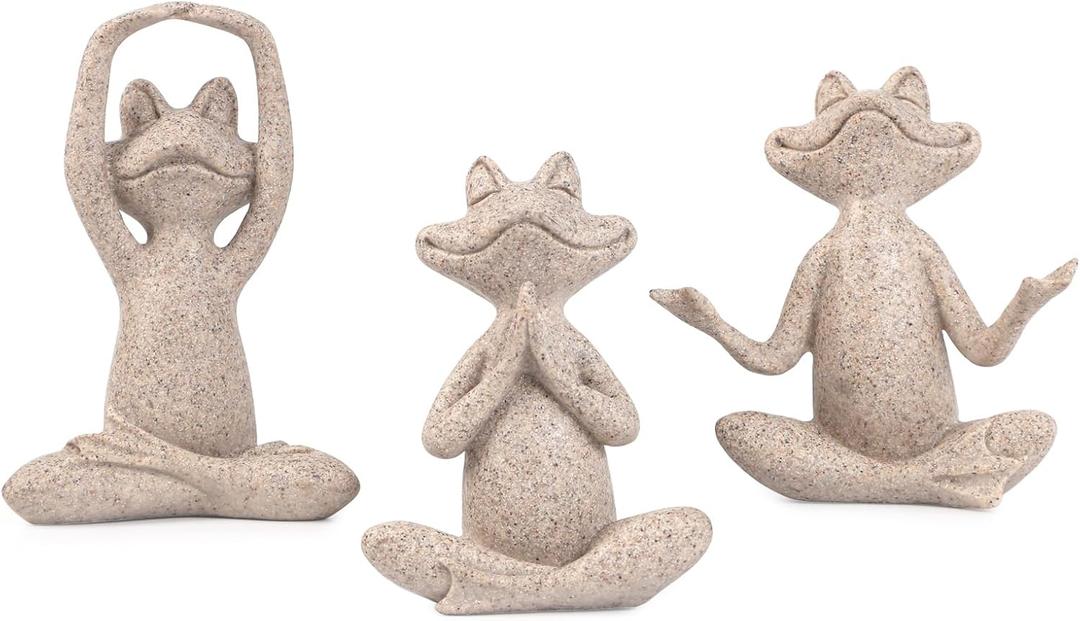 Suoedd Sandstone Frog Figurines Yoga Decor Set of 3 Frog Yoga Statues for Modern Living Room Table Office Bookshelf Shelves Home Sculptures Decor