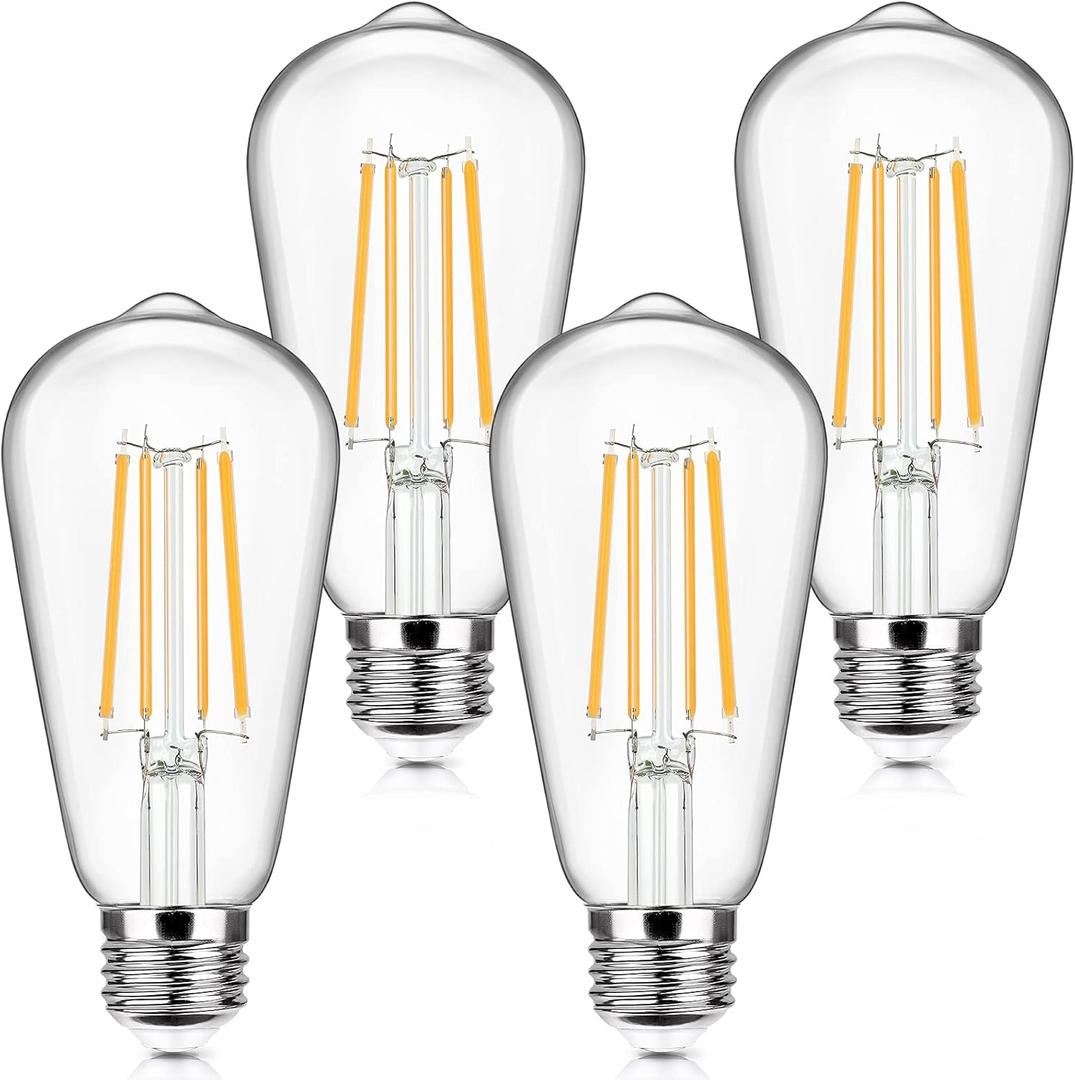 4-Pack Vintage LED Edison Bulbs 100W Equivalent 1400LM High Brightness 8W ST58 LED Filament Light Bulbs 2700K Soft Warm White E26 Medium Base CRI90+ Antique Clear Glass for Home Bedroom, Non-dimmable