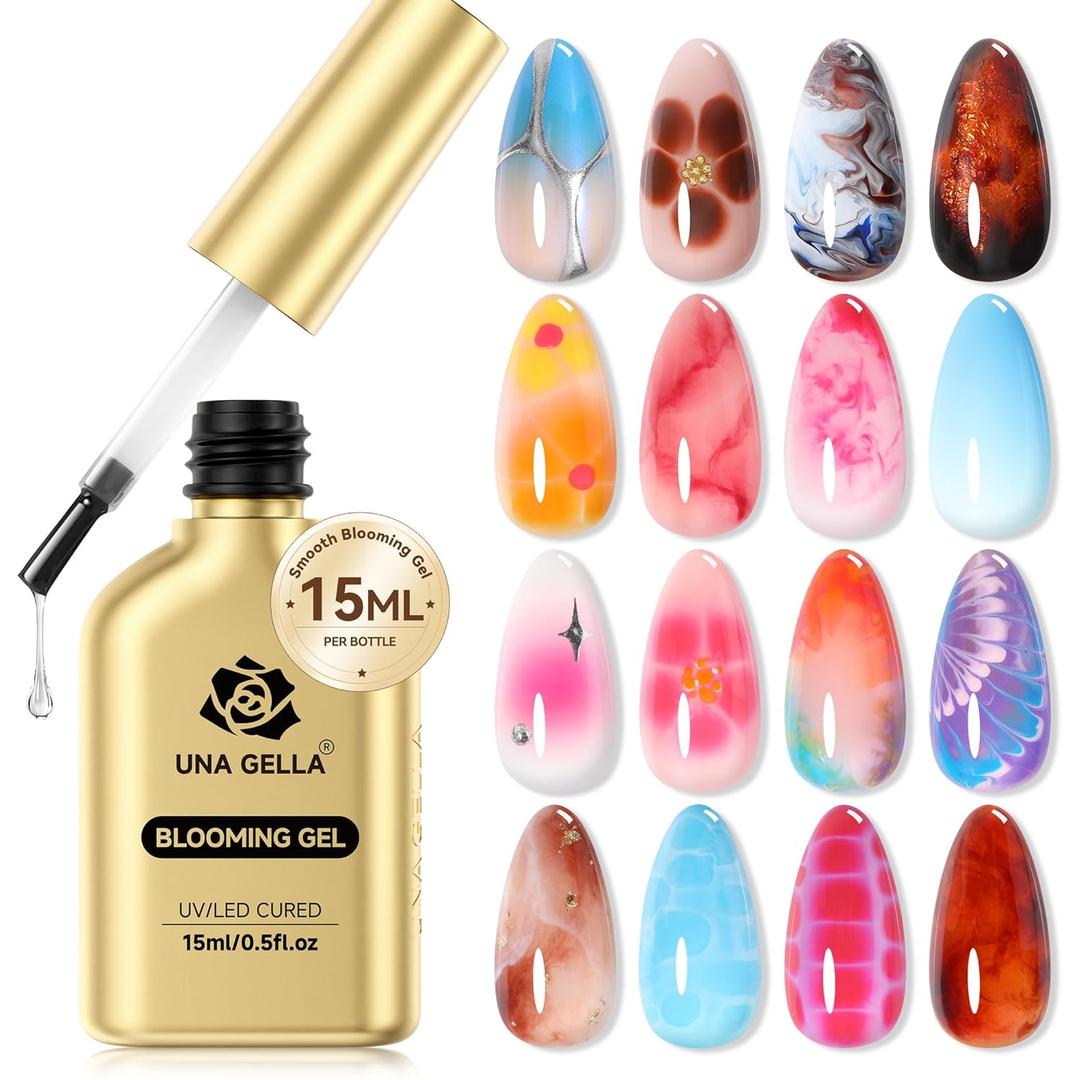 UNA GELLA Blooming Gel Nail Polish 15ml Super Clear for Spreading Effect U V/LED Needed Nail Blooming Gel for Marble Natural Stone Floral Print Watercolor Effect Design Soak Off Home DIY Salon