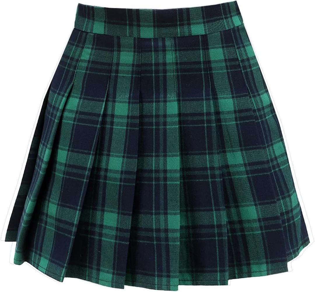 Women's High Waist A-Line Pleated Mini Skirt Short Tennis Skirt (Green, XL)