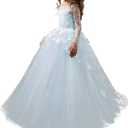 ABaoWedding Lovely Flower Girl Dress Lace Long Sleeves Prom Gown (6, Light Blue)