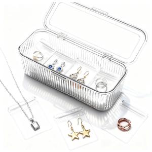 2 x Acrylic Jewelry Organizer Box Clear Jewelry Organizer with 20 Anti Tarnish Bags, Travel Jewelry Case for Earrings, Rings, Necklaces - Ideal Gift for Women,Girlfriend, Wife, Mom