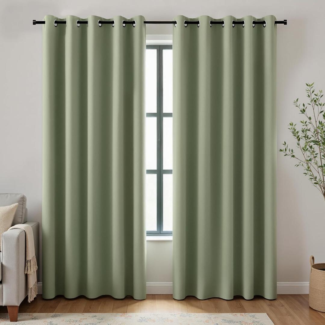 KOUFALL Dark Sage Curtains 72x84 Inches Long for Dining Room 2 Panels Blackout Room Darkening Curtain for Bedroom