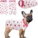 SAWMONG Recovery Suit for Dogs Female Male Zipper, Pink Strawberry Dog Onesie Body Suit After Surgery Spay Neuter, Cotton Breathable Dog Surgical Suit Pet, Substitute Dog E-Collar Cone, L