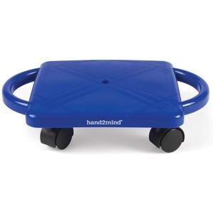 hand2mind Blue Indoor Scooter Board with Safety Handles for Kids Ages 6-12, Plastic Floor Scooter Board with Rollers, Physical Education for Home, Homeschool Supplies (Pack of 1)