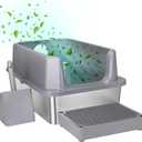 RIZZARI Stainless Steel Cat Box: Large Capacity Gray Enclosed Top-Exit Leakproof Litte Pan - Teflon Coating Resists Sticking for Easy Clean - Odor-Resistant for Modern Homes & Office