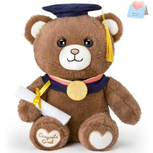 Athoinsu 12" Graduation Bear Class of 2025 Brown Stuffed Animal Bear Plush Pillow with Black Grad Cap Soft Bear Graduation Decor Gifts for Kindergarten High School Boys, Girls, Adults.