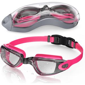 Aegend Swim Goggles, Swimming Goggles No Leaking Full Protection Adult Men Women Youth (Raspberry-Red Black)