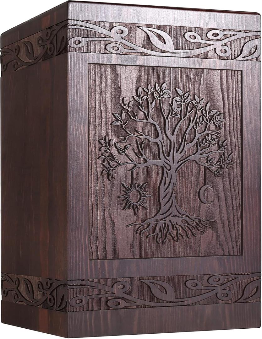 Cremation Urns for Human Ashes Adult Male Female, Wooden Tree of Life Urns Box and Casket for Men Women Child, Pets Cat Dog Urn, Burial Funeral Memorial Urns for ashes, Holds 222 Cubic Inch