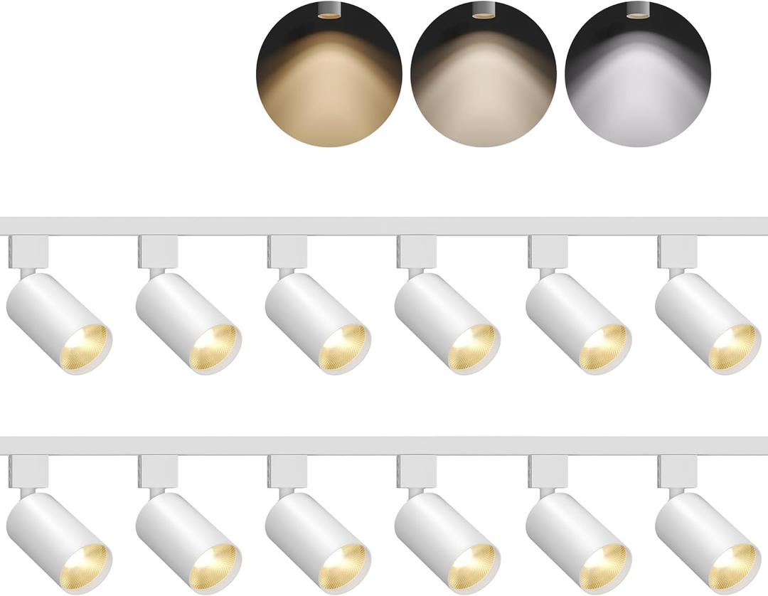 VONLUCE 12-Light Track Light Kit with Rails, 3-CCT LED Track Lighting with Rotatable Heads 5ft Power Cord & Plug, Adjustable Modern Ceiling Spotlight for Hallway, White