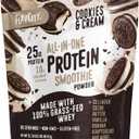 FlavCity All-in-One Protein Smoothie Powder, Cookies & Cream, 20 Servings 20g Protein, 10g Collagen, Functional Mushrooms, 100% Grass-Fed Whey, Supports Focus, Skin, Hair, and Joints, BBD 05/28/2028