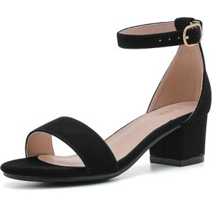 LAURMOSA Girls High Heels Sandal for Girls Open Toe Ankle Buckle Strap Dress Shoes for Little Big Kids in Wedding Party Block Chunky Pump Sandals (Black) Size 5