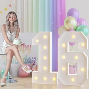 3ft Marquee Numbers 16, Large Light Up Numbers 16, 16th Birthday Decorations for Girls and Boys, Yellow Light