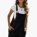 Yeokou Women's Cotton Linen Short Overalls Casual Summer Bib Shortalls with Pockets M Black