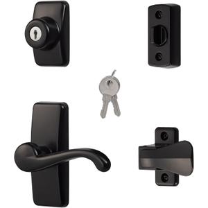 Ideal Security GL Door Lever Set with Keyed Deadbolt Lock for Storm and Screen Doors, Black (4-Piece Set)