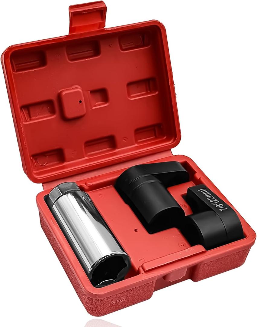 3-Piece Oxygen Sensor Socket Set - 7/8" (22mm) Offset Wrench Tool for O2 Sensor Removal - Fits 3/8" & 1/2" Drive - Heavy-Duty Chrome Vanadium Steel - Automotive Repair Tool Kit