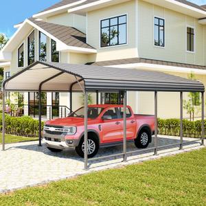 12x20FT Metal Carport, Heavy Duty Carport Canopy with Reinforced Frame and Base for All-Weather, Outdoor Garage Car Port for Boats, Tractors, Pickup Trucks or Party, Dark Gray