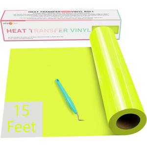 HTVRONT Heat Transfer Vinyl - Neon Yellow Iron On - 12" x 15ft - Easy Cut & Weed for Shirts & More