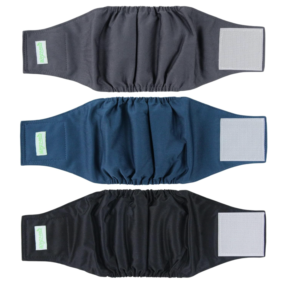 Wegreeco Washable Male Dog Belly Band  Pack of 3  Washable Male Dog Belly Wrap, Small Doggie Dog Diapers Male for Doggy Puppy (Black, Charcoal, Navy, Small)