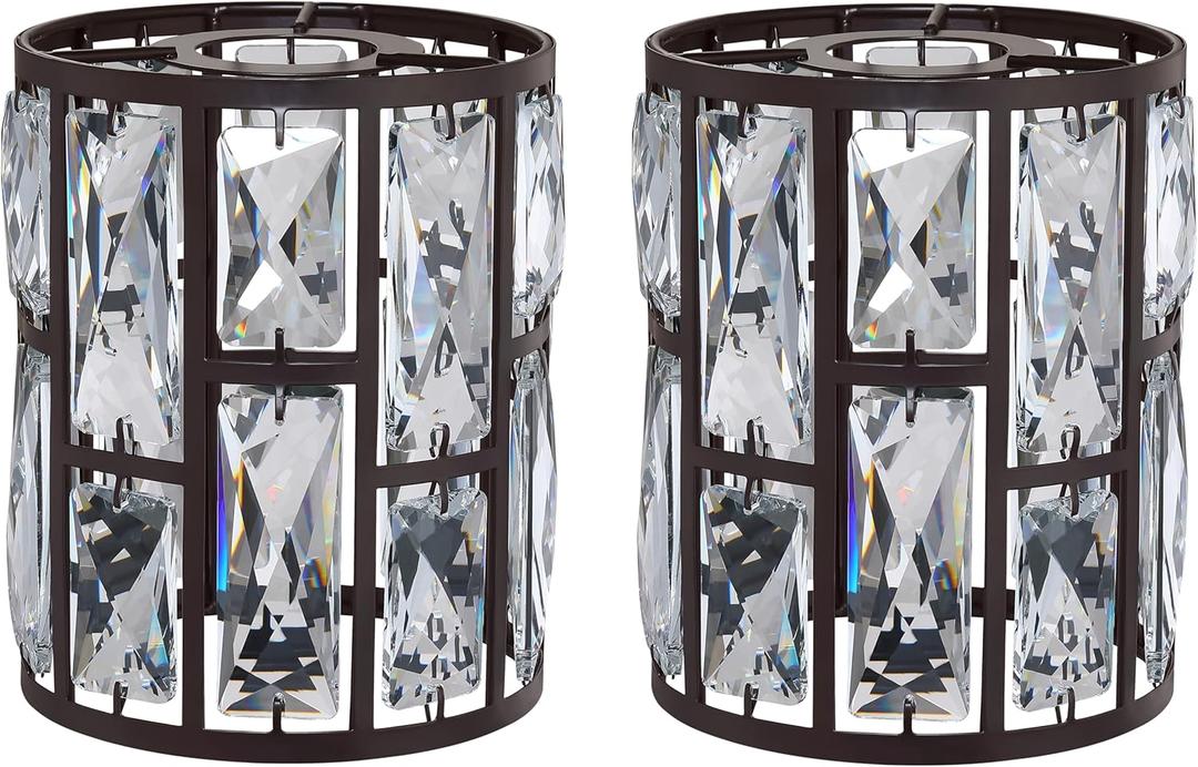 Doraimi Lighting 2 Pack Crystal Metal Pendant Ceiling Chandelier Wall Sconce Lamp Replacement Covers Shade Fixture Oil Rubbed Bronze Finish,1.66" Fitter Size,6.1" high*5.3" Diameter