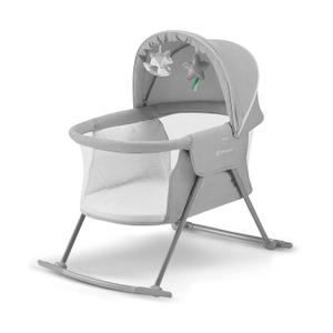 Kinderkraft LOVI Travel Bassinet for Baby, Portable Folding Baby Bed with Built-in Mosquito net, Adjustable Hood and an Additional Cradle Function, Grey