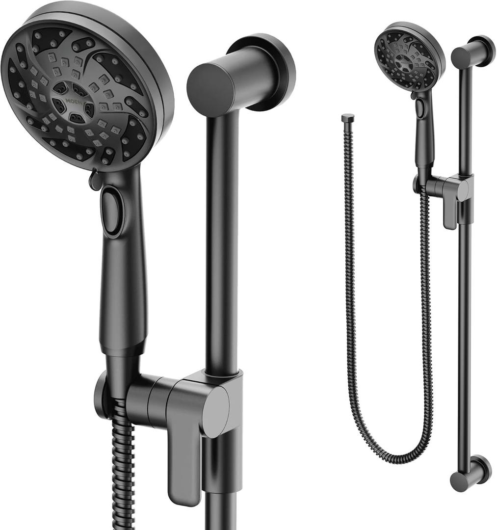 Moen Matte Black 5-Function Massaging Handshower with Toggle Pause, Includes 30-Inch Slide Bar and 69-Inch Hose, 3670EPBL