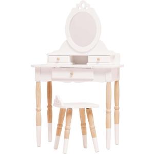 Le Toy Van - Wooden Vanity Table with Mirror and Chair - Bedroom Furniture - Victorian Style Oval Dressing Table - Desk with Drawers and Stool - Kids 3+