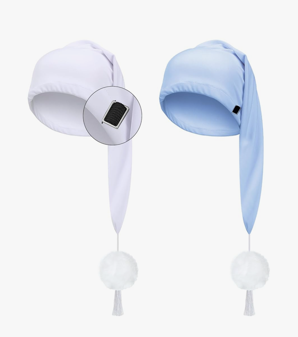 Geyoga 2 Pcs Men Silk Night Sleeping Cap Adjustable Drawstring Night Sleeping Cap with Pom Ball for Daily Use