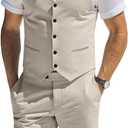 Men's Suit Linen 2 Piece Vests Short Pants Suits for Men Casual Summer Beach Groomsmen Wedding Waistcoat Set Outfit (XX-Large, Beige)
