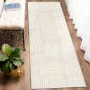 MUJOO 2x6 Runner Rug Washable,Mid Century Modern Abstract Non Slip Low Pile Runner Rug,Neutral Beige and White Rug for Hallway Kitchen Entryway