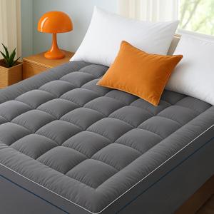 Bedsure Mattress Topper Queen - Pillow Top Mattress Pad Cover with Deep Pocket Fits up to 21 Inches, Plush Soft Bed Topper for Back Pain Relief, Overfilled with Down Alternative Filling, Grey (Gray)