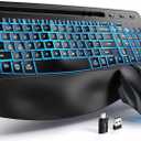 Hamile Wireless Keyboard and Mouse Combo : Ergonomic Wave Keys for Natural Typing, Full Size Keyboards with Wrist Rest, Quiet Backlit Mice, Phone Holder, 2.4G Set for Computer/Laptop/Mac/Windows, Black
