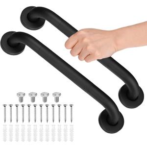 M METERXITY 2-Pack 12 Inch Anti Slip Grab Bars for Bathtubs and Showers, Stainless Steel Safety Shower Handle for Bathroom/Toilet/Seniors/Elderly Assist Bath Handle [Black]