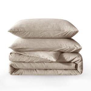 BFS HOME Linen Duvet Cover Queen Size - Soft Breathable Cotton Linen Blend, 3-Pieces Bedding Set with 2 Pillowcases, Stonewashed Texture, Khaki, All-Season Comfort
