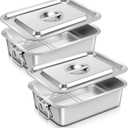 2 Pack 4 Inch Deep Lasagna Pans with Lid, Rack, Handle, 14.2 x 11 Inch 7.4 Qt Large Stainless Steel Nonstick Lasagna Baking Roasting Casserole Dishes, for Oven, Dishwasher, Family Cooking