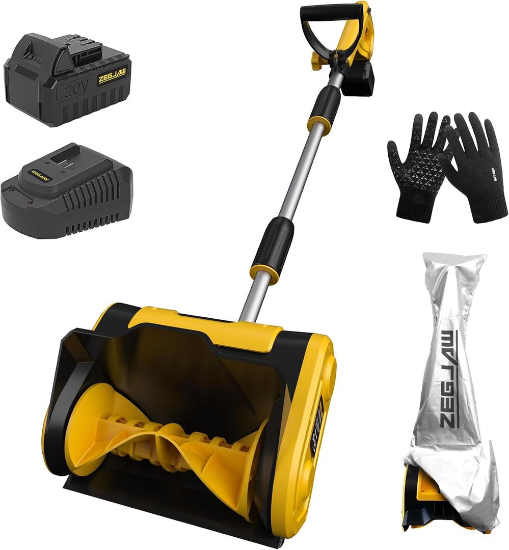 Cordless Snow Shovel, 20V 11-Inch Electric Snow Blower, Electric Snow Shovel with Adjustable Front Handle (4-Ah Battery, Quick Charger and Dust Cover Included)
