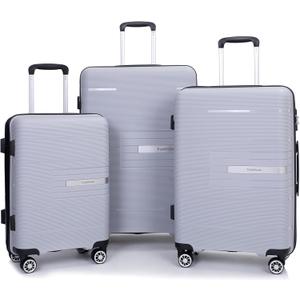 Tripcomp Luggage 3 Piece Sets Suitcase Set with Double Spinner Wheels, Lightweight Carry On Hardside Travel Luggage with TSA Lock, (20/24/28) (Silver)